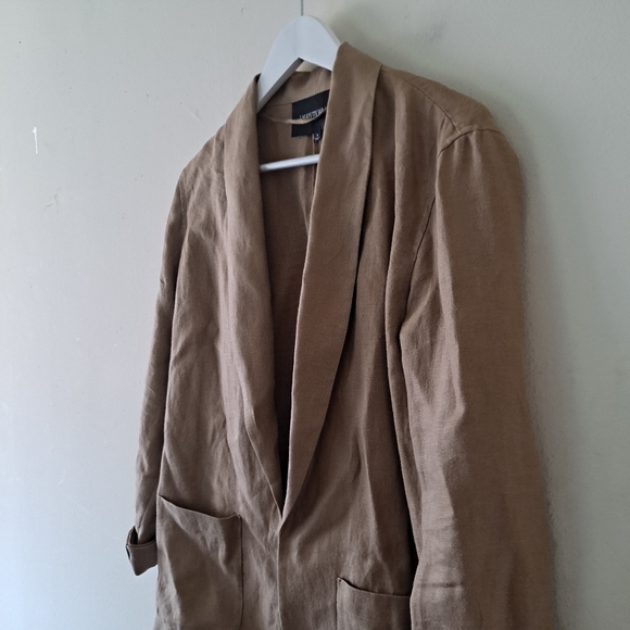 Lafayette 148 NY Greenish Brown Linen Collared Long Sleeve Jacket - S - Picture 2 of 7